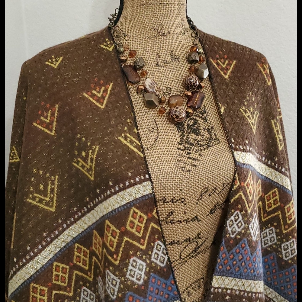 Geometric Graphic print wrap blanket poncho Aztec serape cozy travel office - Picture 2 of 8